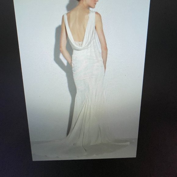 Nicole Miller "Nina" Design Silk Ivory and Lace Wedding Gown with Train Size 4 - Picture 2 of 8